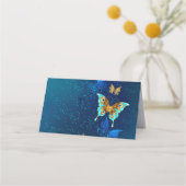 Gouden vlinders op een blauwe achtergrond klantenkaartje (Achterkant)