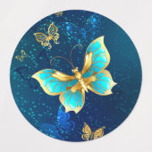 Gouden vlinders op een blauwe achtergrond labels (Design 2)