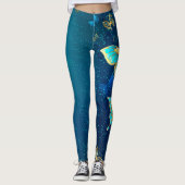 Gouden Vlinders op een Blauwe Achtergrond Leggings (Voorkant)