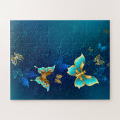 Gouden Vlinders op een Blauwe Achtergrond Legpuzzel (Horizontaal)