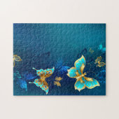 Gouden vlinders op een blauwe achtergrond legpuzzel (Horizontaal)