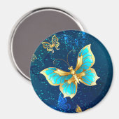Gouden Vlinders op een Blauwe Achtergrond Magneet (Voorkant / Achterkant)
