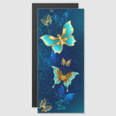 Gouden Vlinders op een Blauwe Achtergrond Magnetische Uitnodiging (Voorkant / Achterkant)