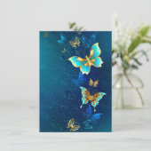 Gouden vlinders op een blauwe achtergrond menu (Staand voorkant)