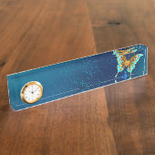 Gouden Vlinders op een Blauwe Achtergrond Naambordje (Zijkant)