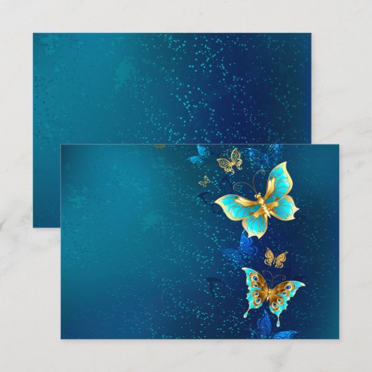 Gouden Vlinders op een Blauwe Achtergrond Notitiekaartje (Voorkant / Achterkant)
