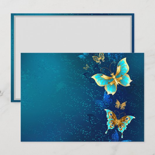 Gouden Vlinders op een Blauwe Achtergrond Notitiekaartje (Voorkant / Achterkant)