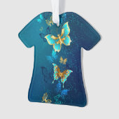 Gouden Vlinders op een Blauwe Achtergrond Ornament (voorkant)