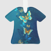 Gouden Vlinders op een Blauwe Achtergrond Ornament (achterkant)