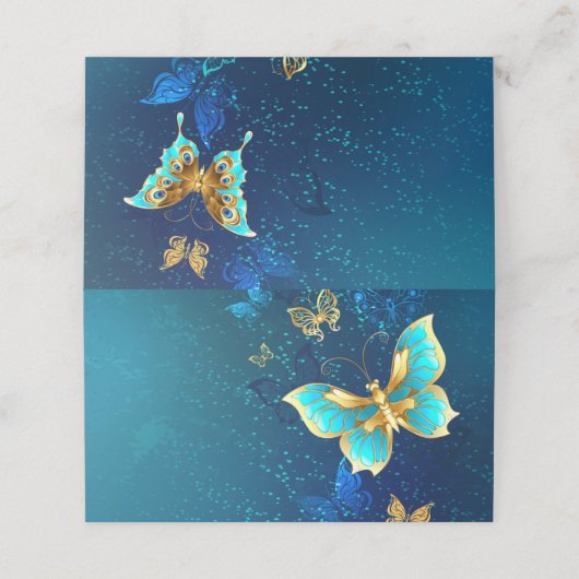 Gouden Vlinders op een Blauwe Achtergrond Plaatskaartje (Buitenkant ongevouwen)