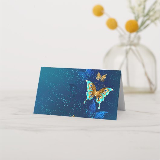 Gouden Vlinders op een Blauwe Achtergrond Plaatskaartje (Achterkant)
