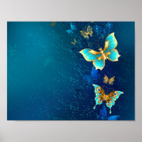 Gouden Vlinders op een Blauwe Achtergrond