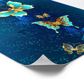 Gouden Vlinders op een Blauwe Achtergrond Poster (Hoek)