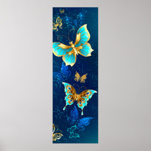 Gouden vlinders op een blauwe achtergrond poster