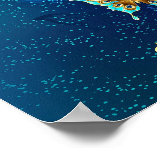 Gouden Vlinders op een Blauwe Achtergrond Poster (Hoek)