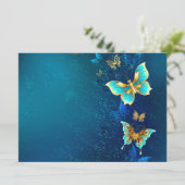 Gouden vlinders op een blauwe achtergrond programmakaart (Staand voorkant)