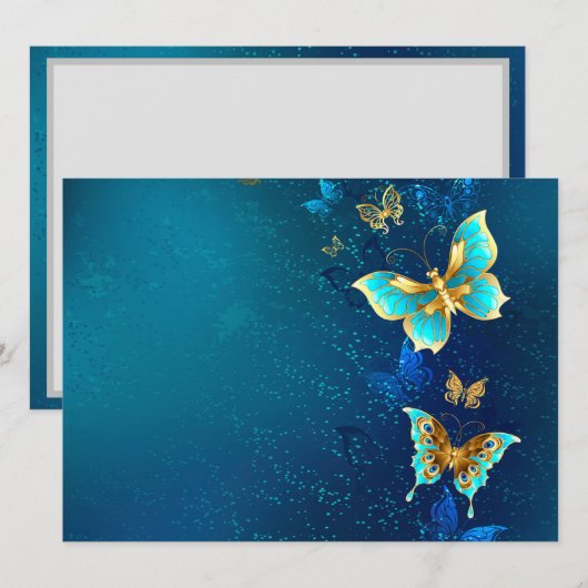 Gouden vlinders op een blauwe achtergrond programmakaart (Voorkant / Achterkant)