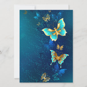 Gouden vlinders op een blauwe achtergrond save the date