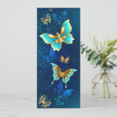 Gouden vlinders op een blauwe achtergrond save the date (Staand voorkant)