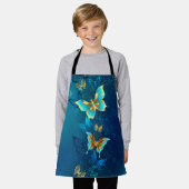 Gouden vlinders op een blauwe achtergrond schort (Gedragen)