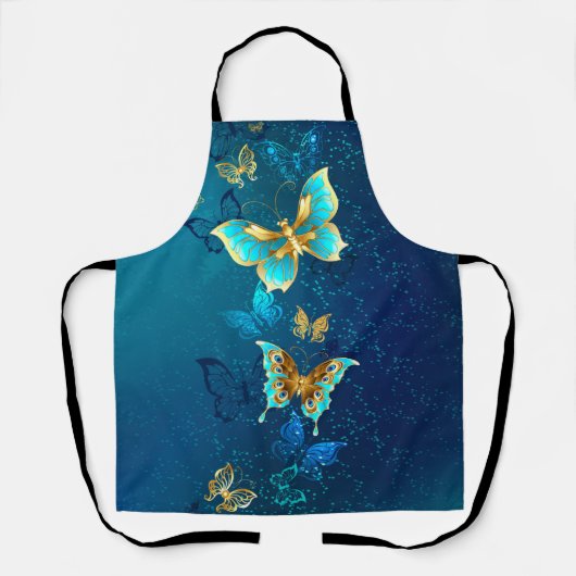 Gouden vlinders op een blauwe achtergrond schort (Voorkant)