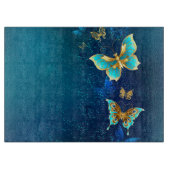 Gouden Vlinders op een Blauwe Achtergrond Snijplank (Voorkant)