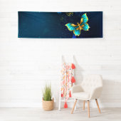 Gouden Vlinders op een Blauwe Achtergrond Spandoek (Insitu)