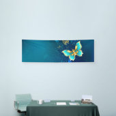 Gouden Vlinders op een Blauwe Achtergrond Spandoek (Beurs)