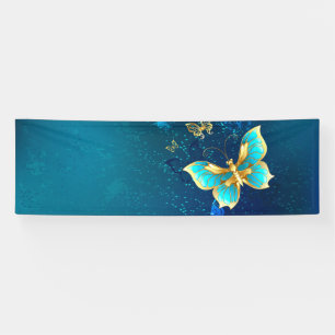 Gouden Vlinders op een Blauwe Achtergrond Spandoek