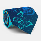 Gouden Vlinders op een Blauwe Achtergrond Stropdas (Opgerold)