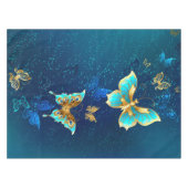 Gouden Vlinders op een Blauwe Achtergrond Tafelkleed (Voorkant (Horizontaal))
