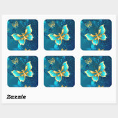 Gouden vlinders op een blauwe achtergrond vierkante sticker (Vel)