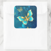 Gouden vlinders op een blauwe achtergrond vierkante sticker (Tas)