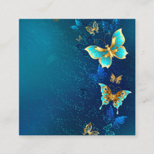 Gouden vlinders op een blauwe achtergrond vierkante visitekaartje