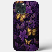 Gouden vlinders op paarse bloemen Case-Mate iPhone case (Achterkant)