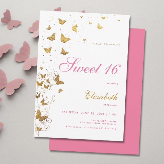 Gouden Vlinders Tuin Elegant Roze Meisje Zoet 16 Kaart