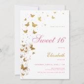 Gouden Vlinders Tuin Elegant Roze Meisje Zoet 16 Kaart (Voorkant)