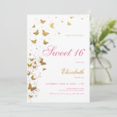 Gouden Vlinders Tuin Elegant Roze Meisje Zoet 16 Kaart (Staand voorkant)