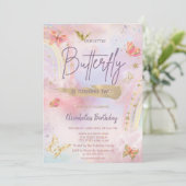 Gouden Vlinders Waterverf Regenboog Verjaardag Kaart (Staand voorkant)
