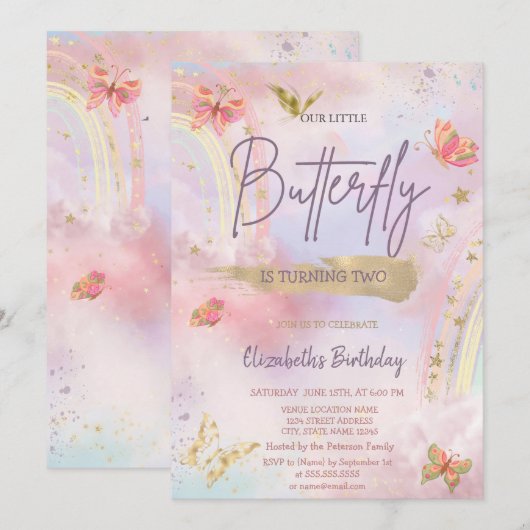 Gouden Vlinders Waterverf Regenboog Verjaardag Kaart (Voorkant / Achterkant)