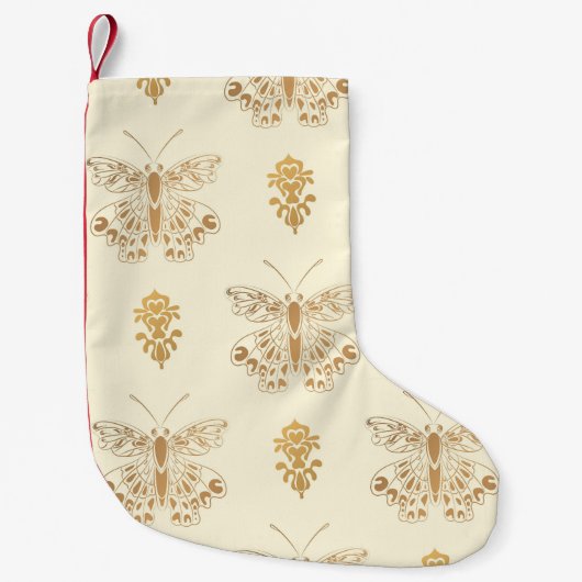 Gouden vlinders, witte naadloze  backgro kleine kerstsok (Voorkant)