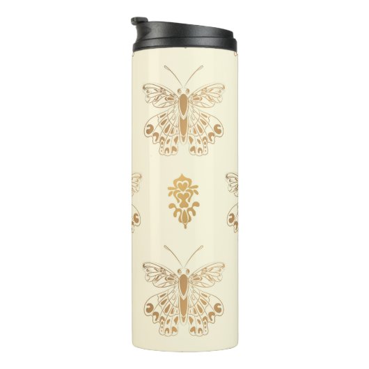 Gouden vlinders, witte naadloze  backgro thermosbeker (Geroteerd rechts)