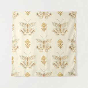 Gouden vlinders, witte naadloze vintage achtergron wandkleed