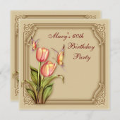 Gouden Vlindertulpen Elegant 60ste Verjaardagsfees Kaart (Voorkant / Achterkant)