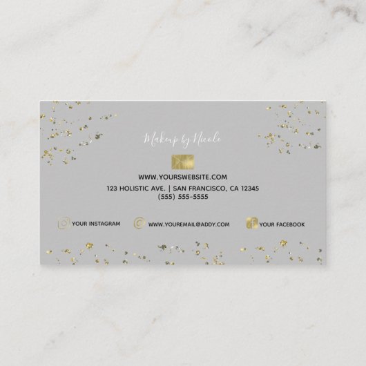 Gouden vlokken Glitter Glam Minimal Beauty Make-up Visitekaartje (Achterkant)
