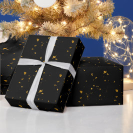 Gouden vlokken zwart cadeaupapier