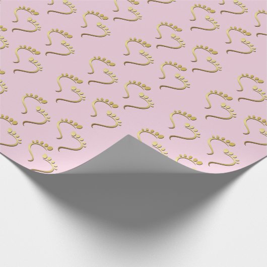 Gouden Voetafdrukken Roze Nieuwe Baby Meisje Cadeaupapier (Hoek)