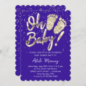 Gouden Voeten Baby Meisje Jongen Shower Indygo Bla Kaart (Voorkant / Achterkant)