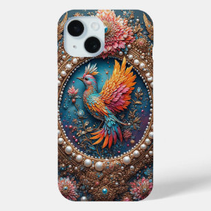 Gouden Vogel in Sierlijke Decoratieve Lijst iPhone 15 Case