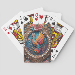 Gouden Vogel in Sierlijke Decoratieve Lijst Pokerkaarten
